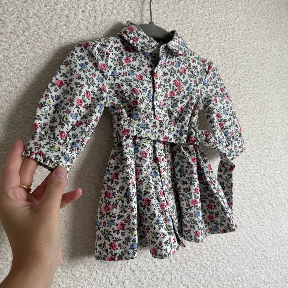 Ralph Lauren Baby Girls White Floral Collar Button Down‎ Belted Dress 3 Months